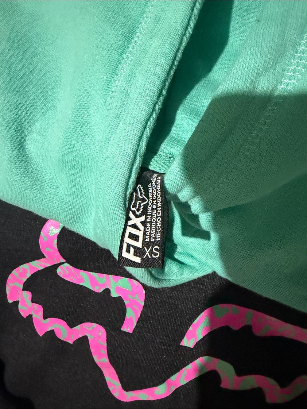 Fox Racing Women’s XS Hoodie Aqua Black Pink Logo Pullover Y2K Motocross